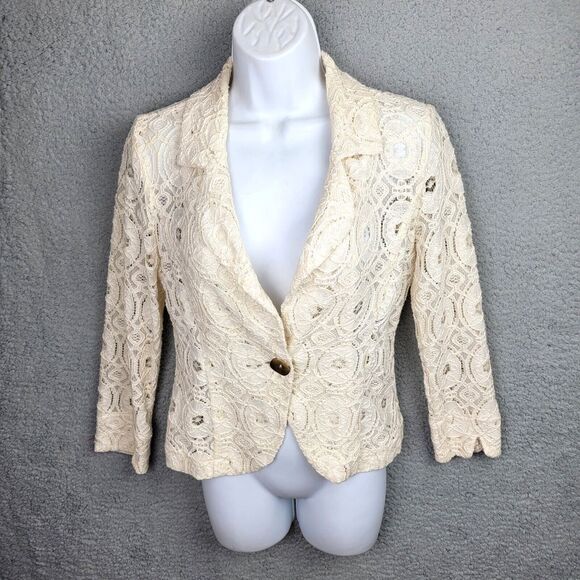 For Cynthia Blazer Jacket Small Cream Lace Gold Button Coquette - Picture 1 of 13